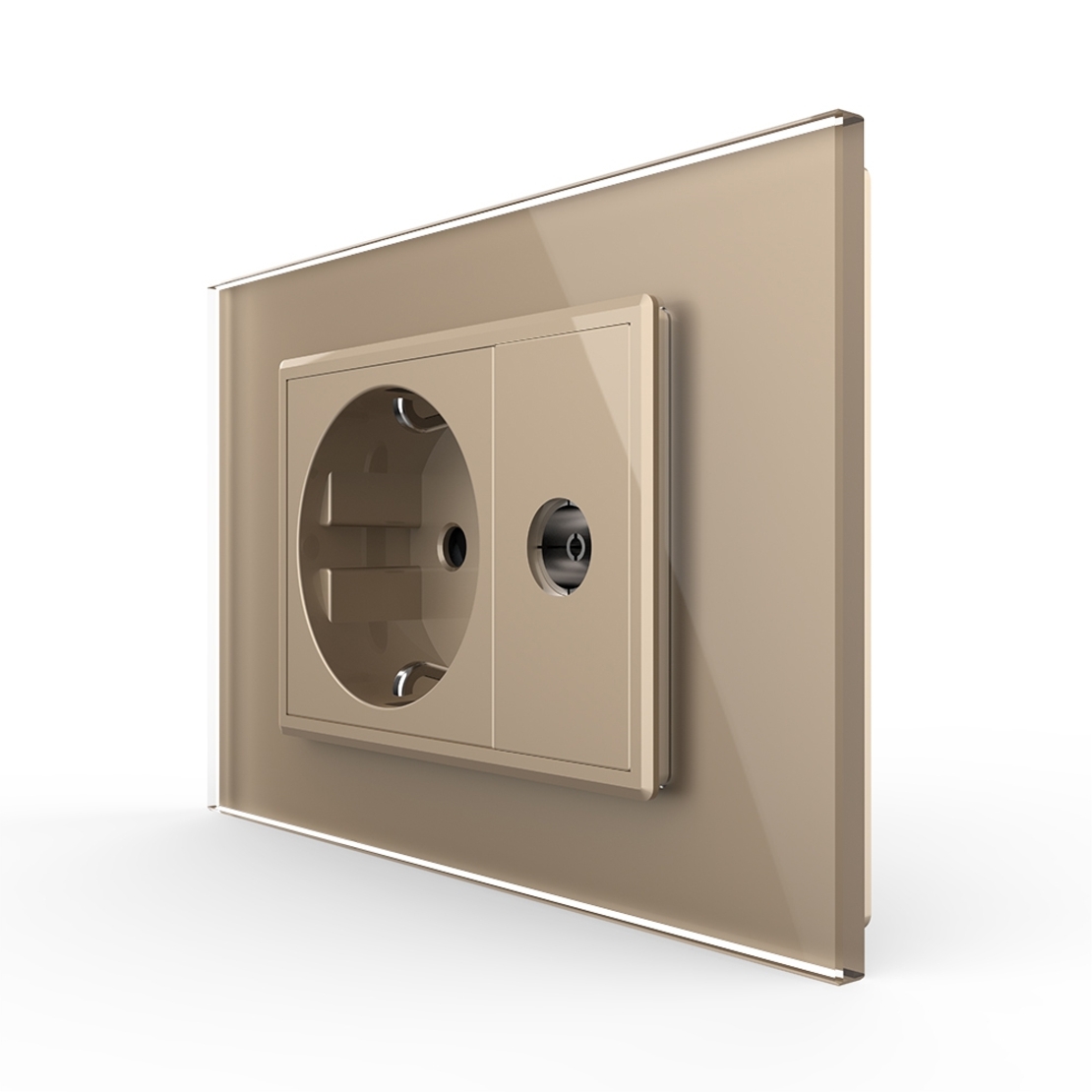 Priza simpla din rama de sticla Schuko cu TV Livolo, auriu