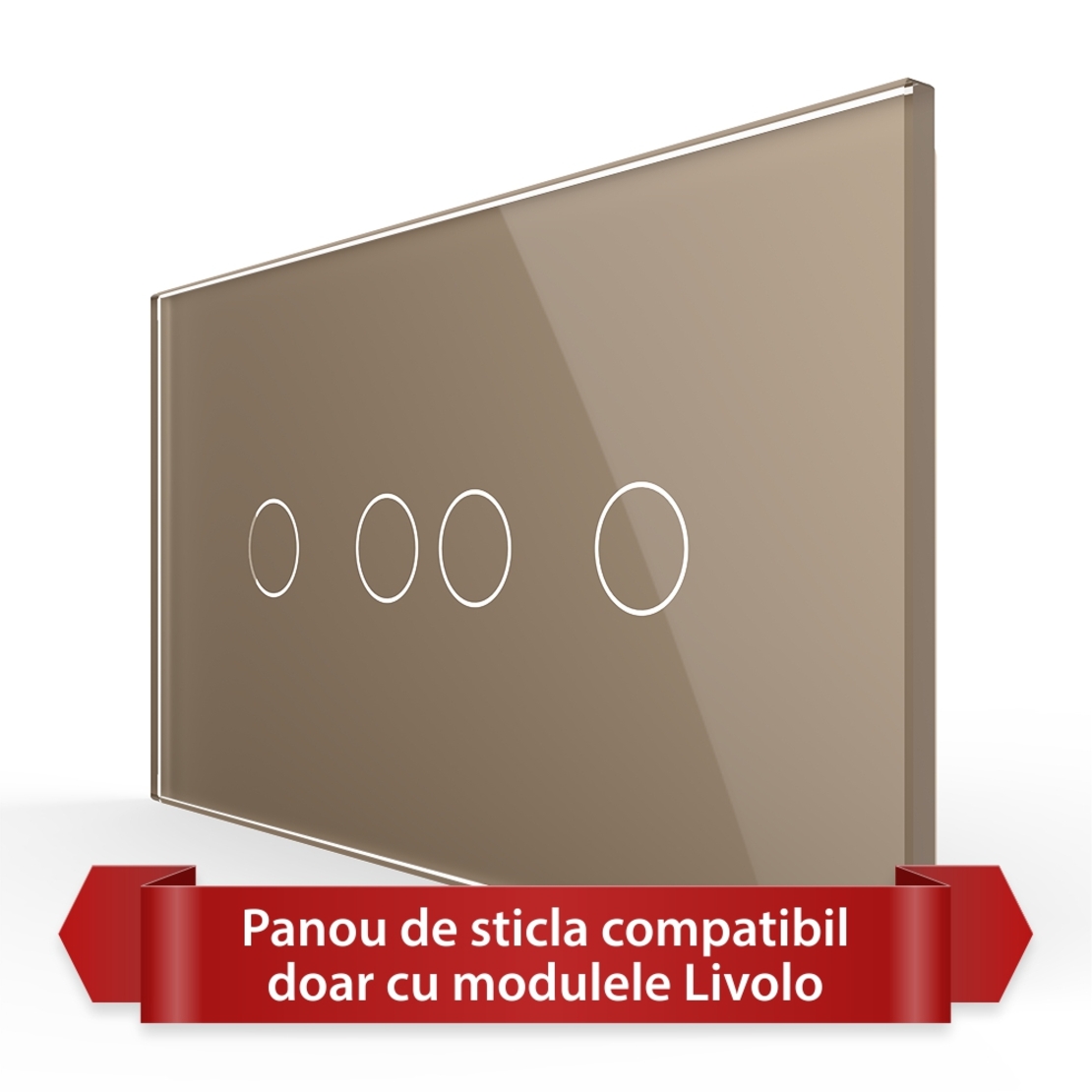 Panou Intrerupator Dublu + Dublu cu Touch LIVOLO din Sticla, Standard Italian - 4M, auriu