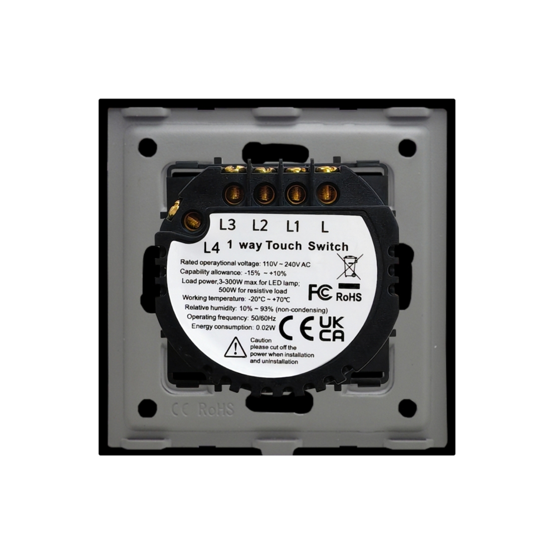 Intrerupator Cvadruplu cu Touch din Sticla LUXION, 500W, negru