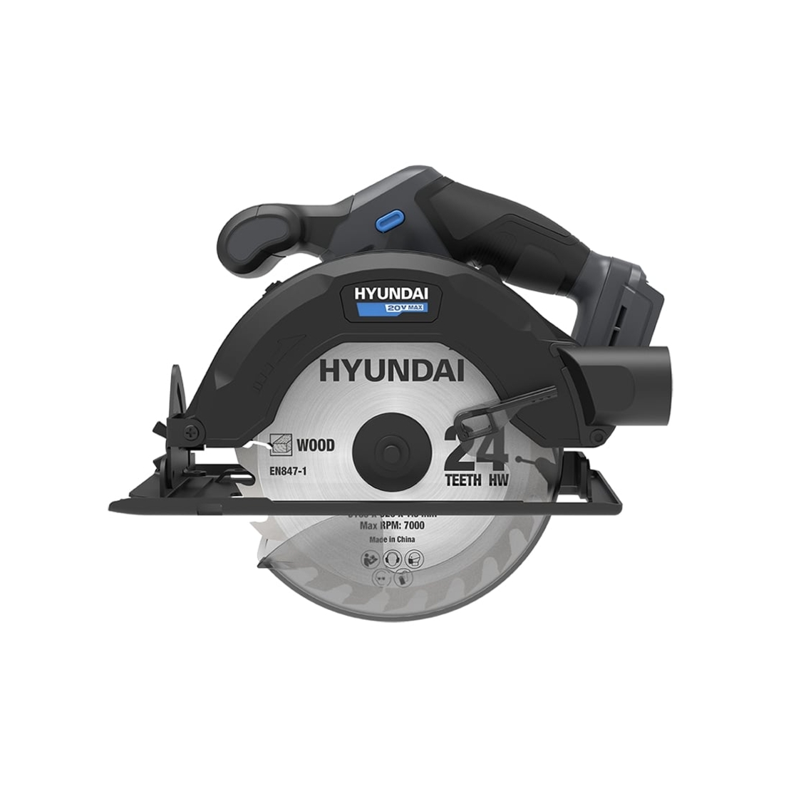 Fierastrau circular de mana cu acumulator 20V Hyundai CS20S-165, adancime max. de taiere 55 mm la 90°, panza de 165 mm, livrat fara acumulator si incarcator