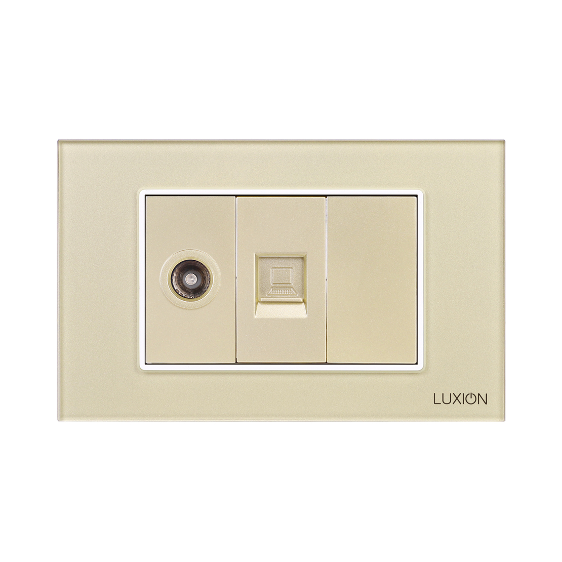 Priza TV + Internet cu Rama din Sticla LUXION, Standard Italian, 3M, auriu