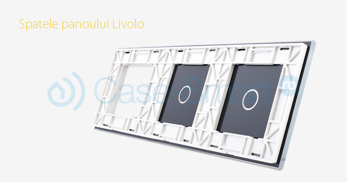 Panou 2 intrerupatoare simple cu touch si priza Livolo din sticla, alb