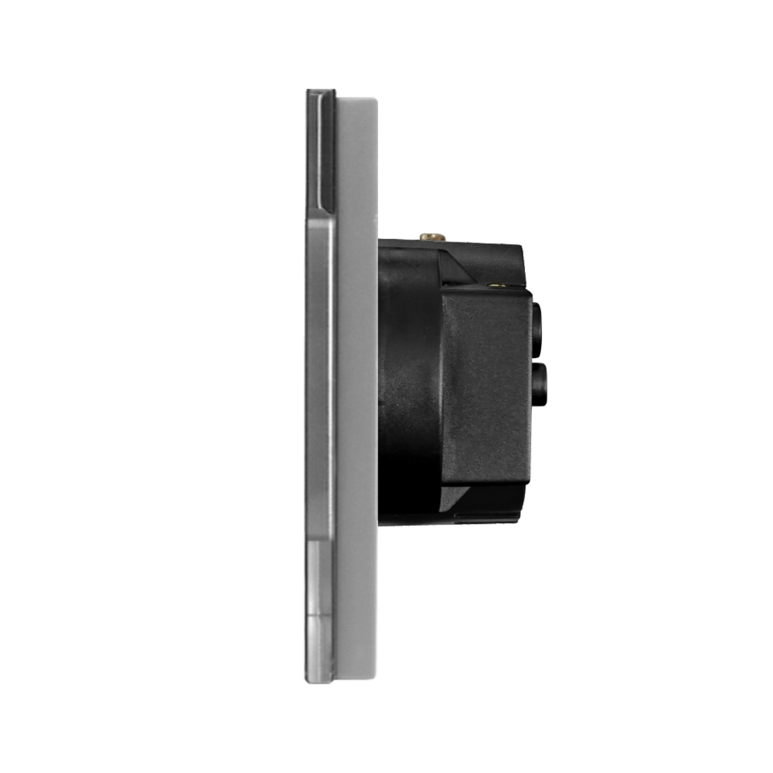 Intrerupator Simplu Cap Scara / Cruce + Priza cu Rama din Sticla LUXION, Serie A, gri