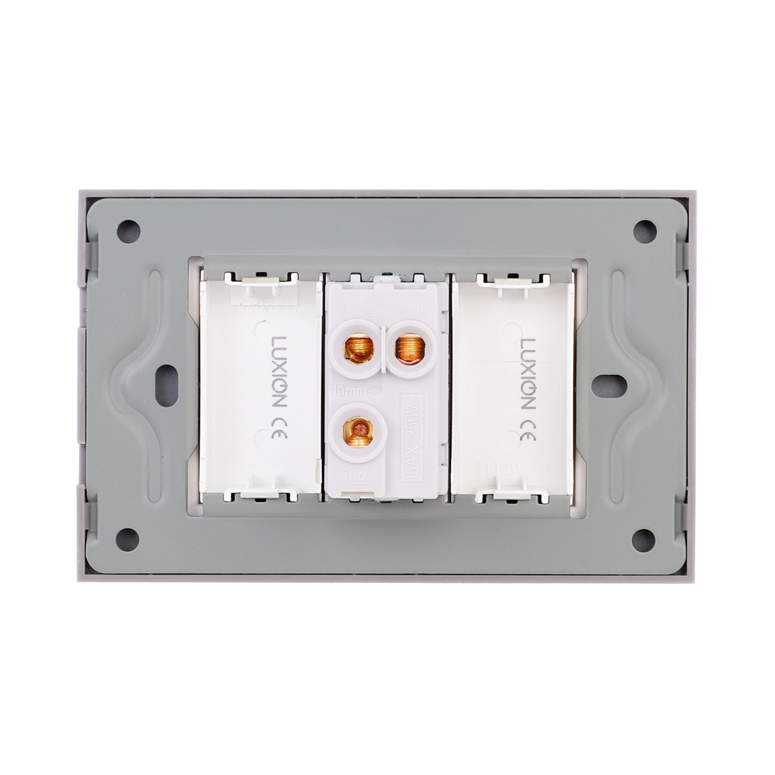 Intrerupator Simplu Cap Scara Mecanic 1M si 2 Taste False LUXION cu Rama din Sticla, Standard Italian, 3M, gri