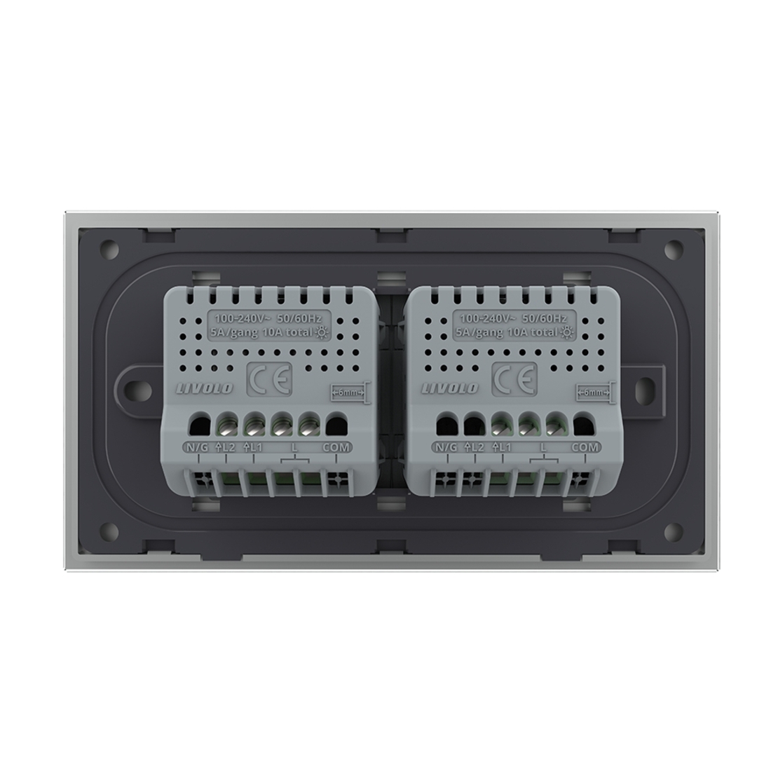 Intrerupator Simplu + Dublu cu Touch LIVOLO cu Rama Din Sticla, Standard Italian, 4M, gri