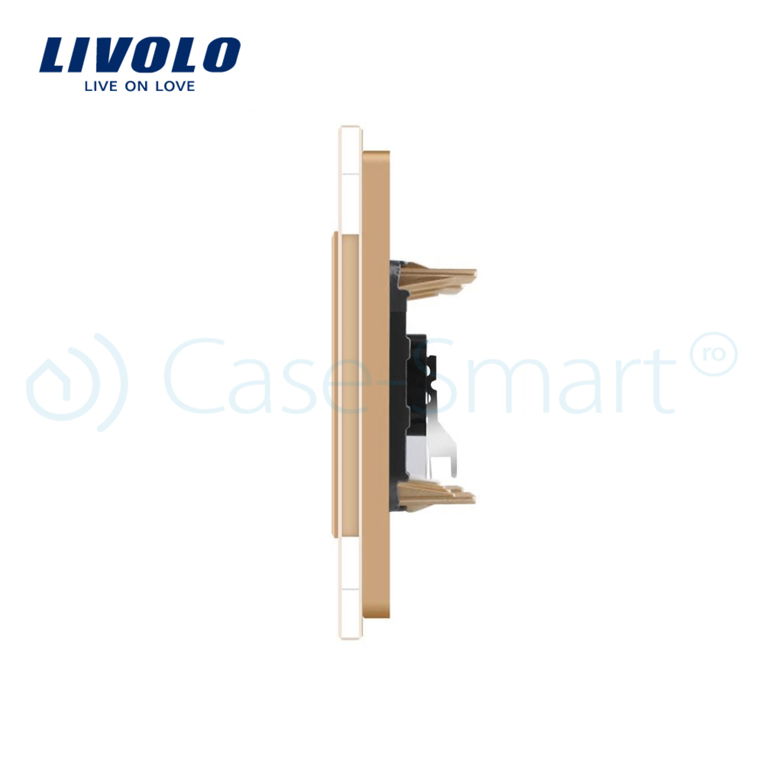 Priza dubla audio Livolo cu rama din sticla, auriu