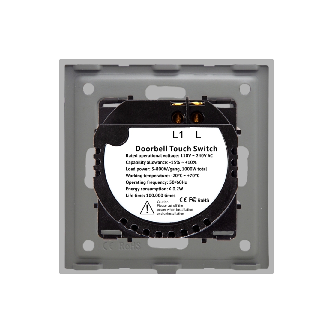 Buton Sonerie cu Touch, cu Revenire, din Sticla LUXION, gri