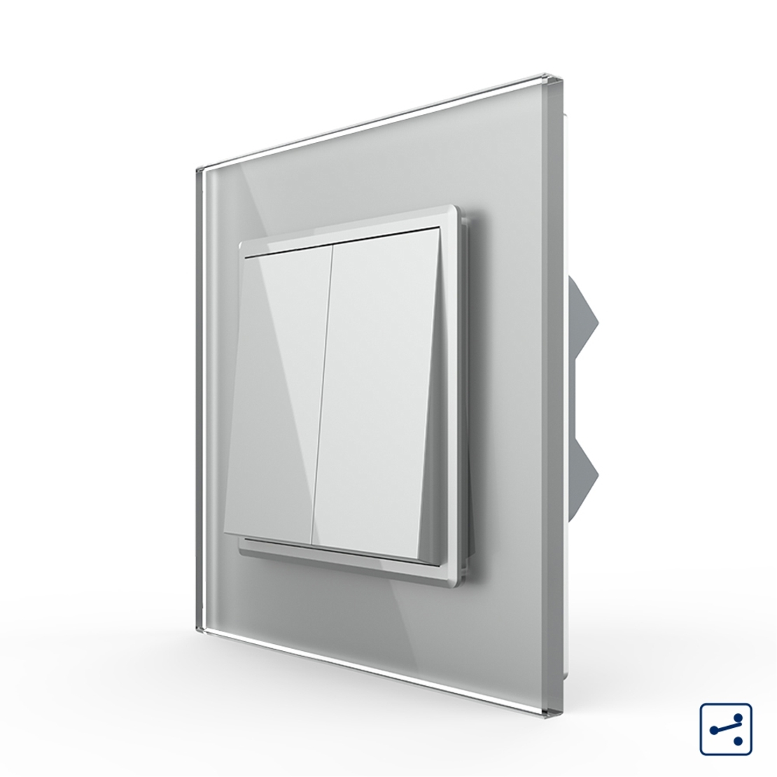 Intrerupator Dublu Mecanic Cap Cruce LIVOLO cu Rama din Sticla - Serie Noua, gri