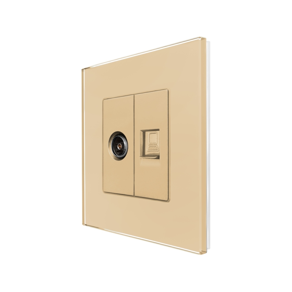 Priza TV + Internet cu Rama din Sticla LUXION, auriu