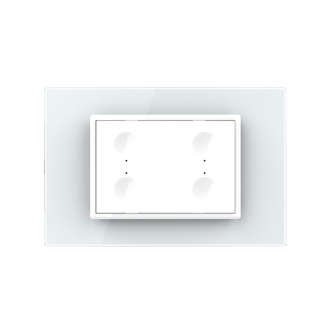 Intrerupator cvadruplu cap scara / cap cruce wireless cu touch Livolo cu rama din sticla, standard Italian - Serie noua, alb