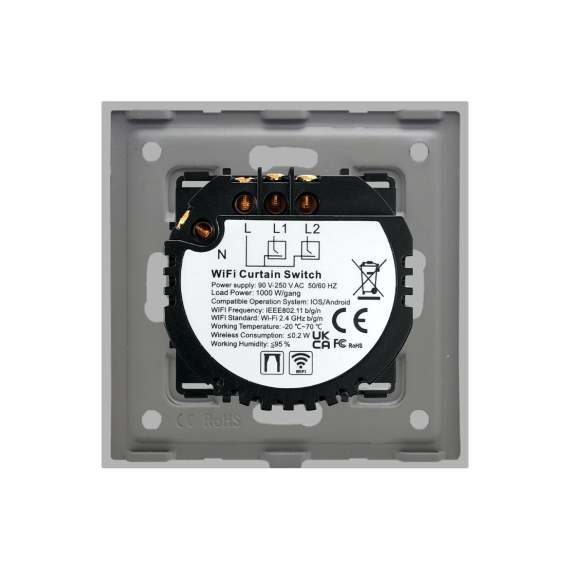 Intrerupator Wi-Fi Draperie cu Touch din Sticla LUXION, gri