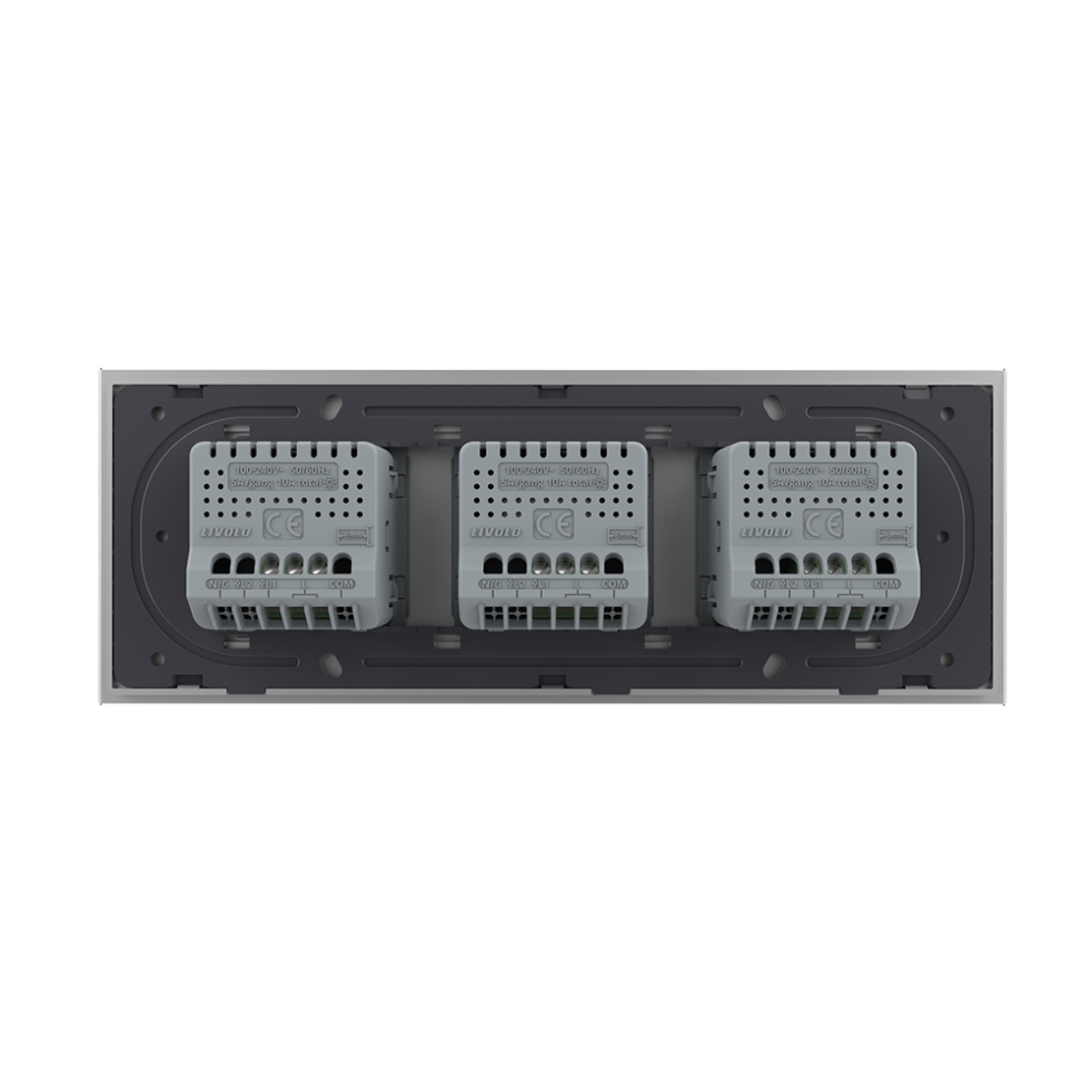 Intrerupator Simplu + Simplu + Simplu cu Touch LIVOLO cu Rama Din Sticla, Standard Italian, 6M, gri