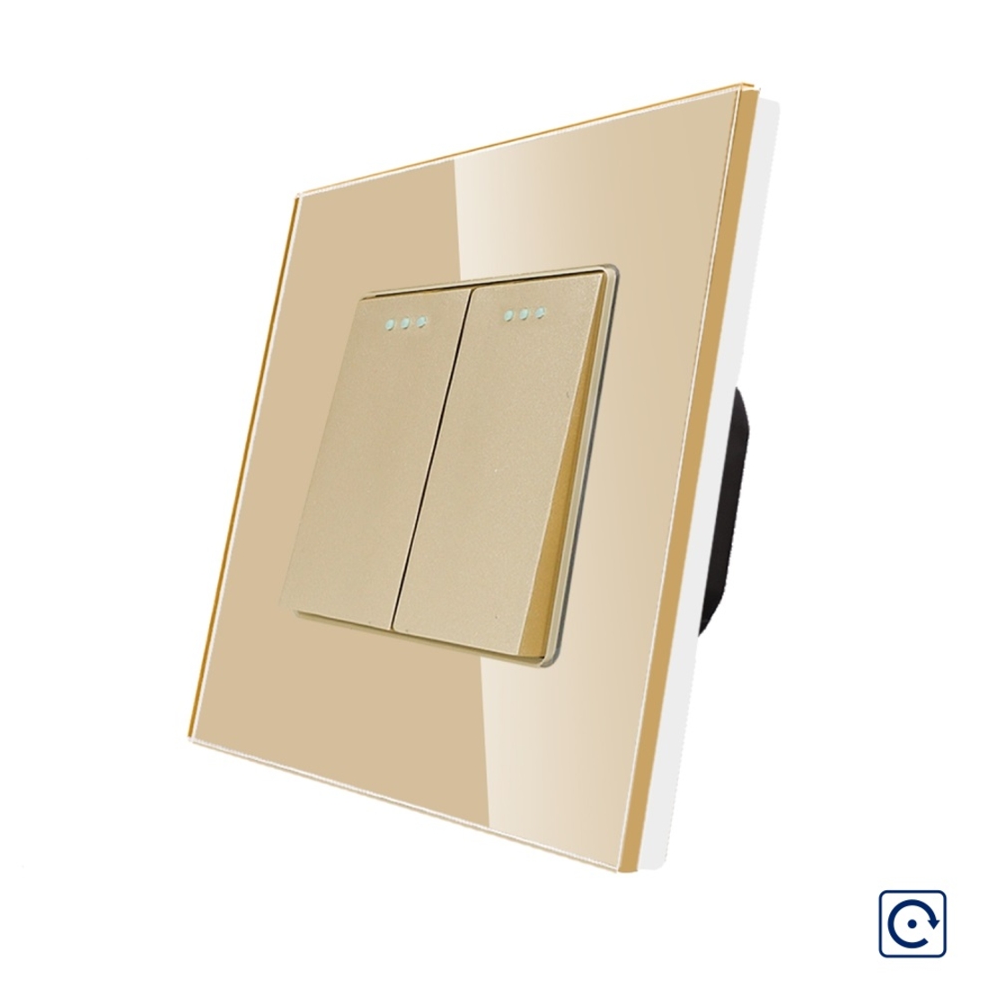 Intrerupator Dublu Mecanic cu Reset / Revenire LUXION cu Rama din Sticla, auriu