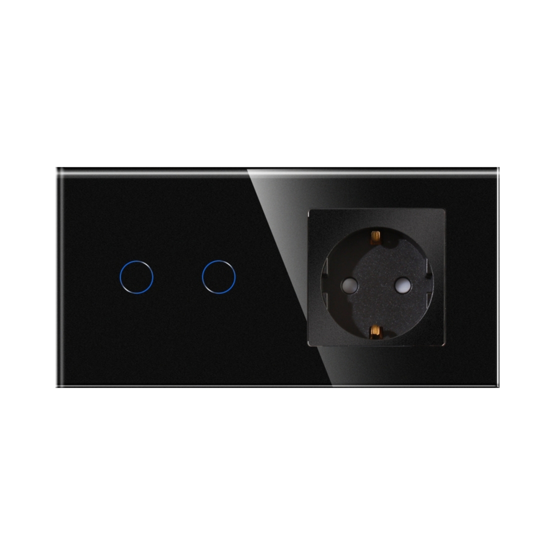 Intrerupator Dublu Cap Scara / Cruce + Priza cu Rama din Sticla LUXION, Serie A, negru