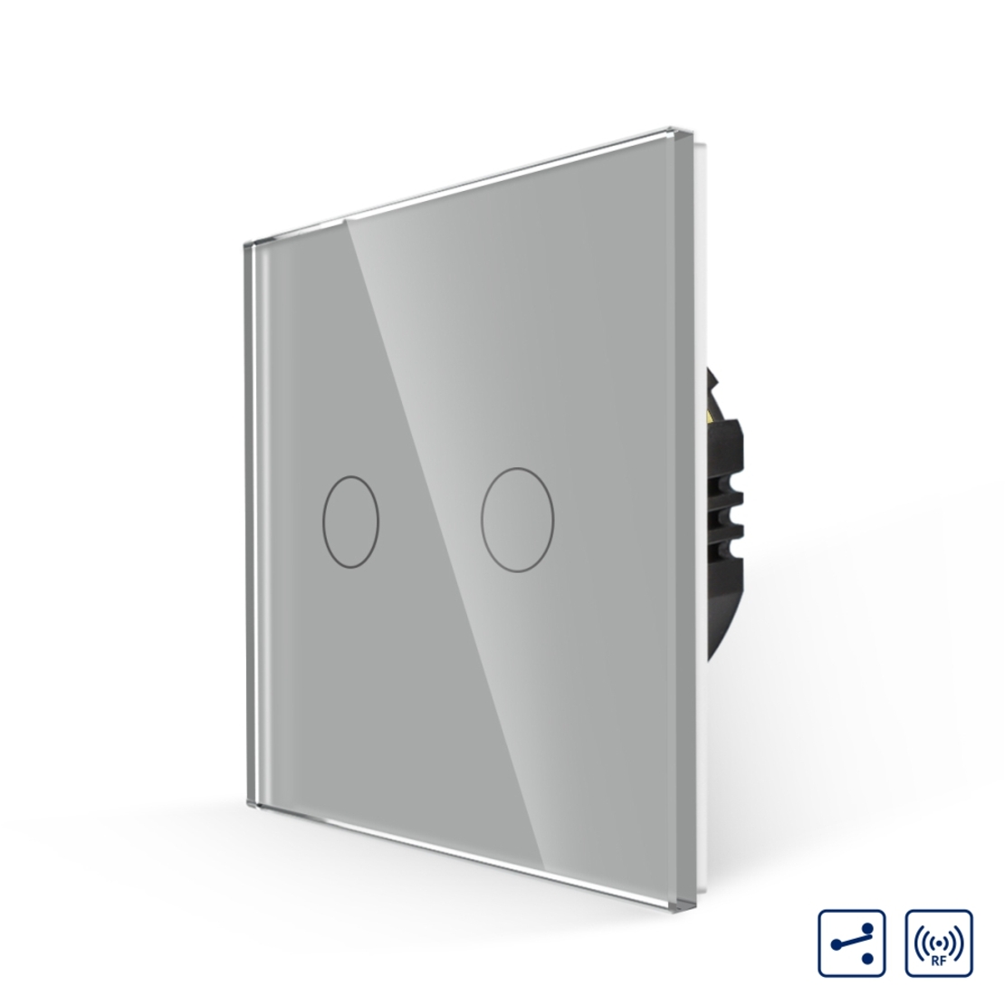 Intrerupator Dublu Cap Scara cu Touch din Sticla LUXION, RF433, gri