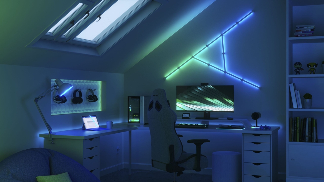 Kit extensie 3 panouri pentru Nanoleaf Lines Expansion Pack, Wi-Fi, Senzor muzica, Control vocal