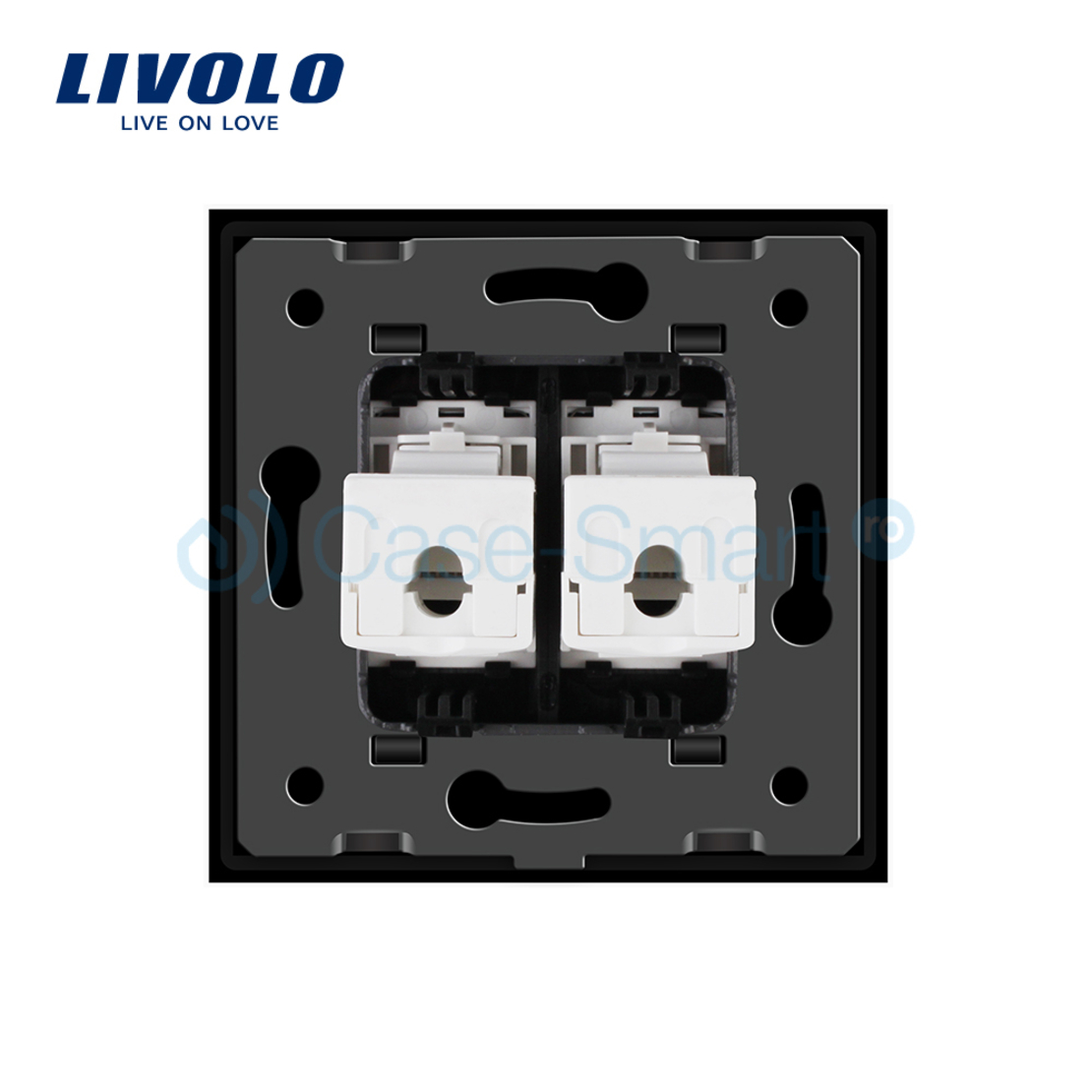 Priza dubla internet Livolo cu rama din sticla, negru