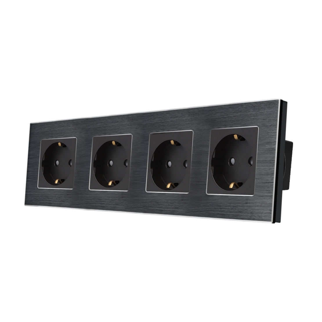 Priza Cvadrupla LUXION cu rama din aluminiu, negru