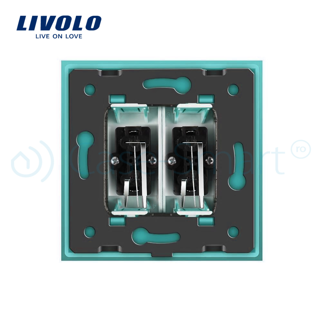 Priza dubla audio Livolo cu rama din sticla, verde