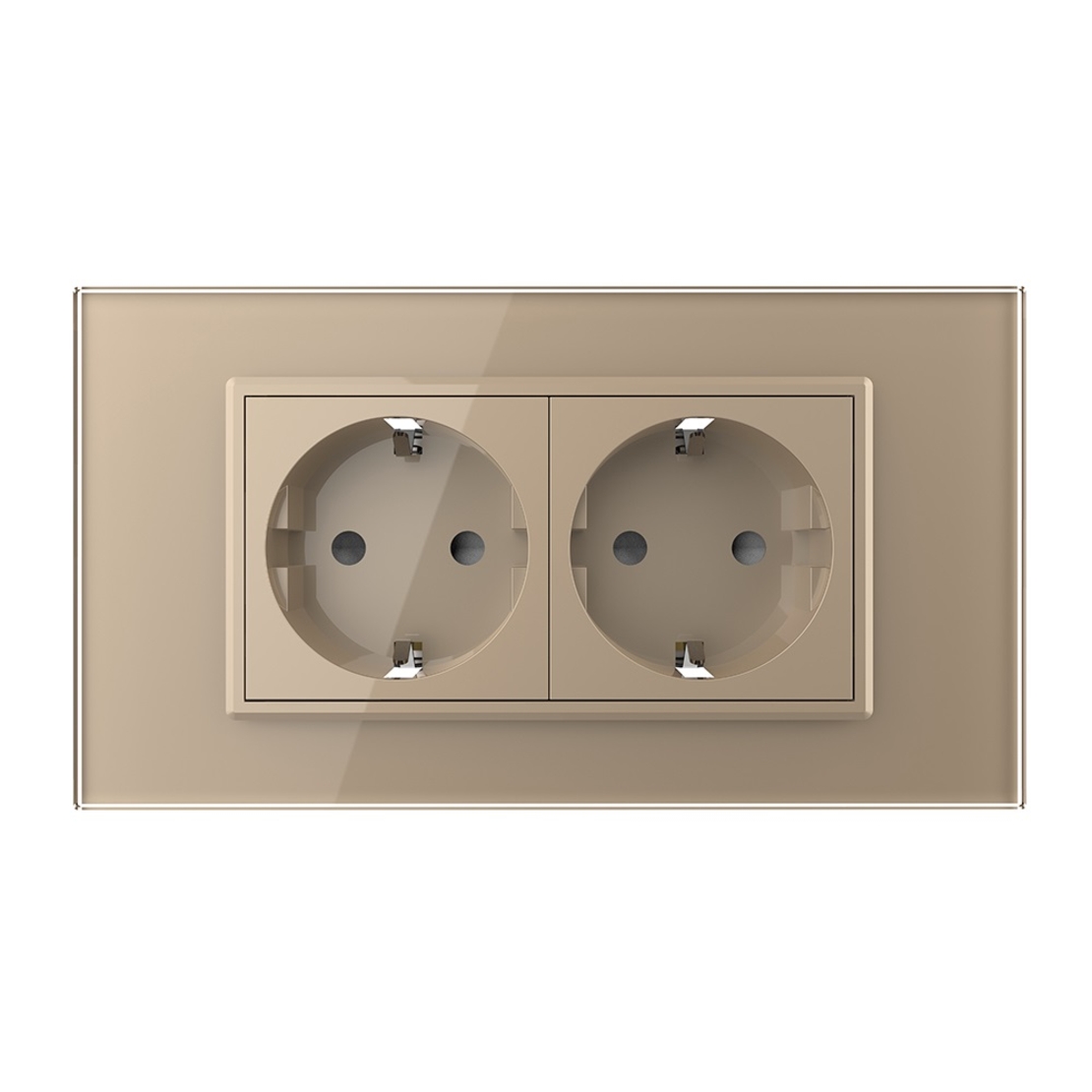 Priza dubla Livolo cu rama din sticla 4M, standard Italian, Serie noua, auriu