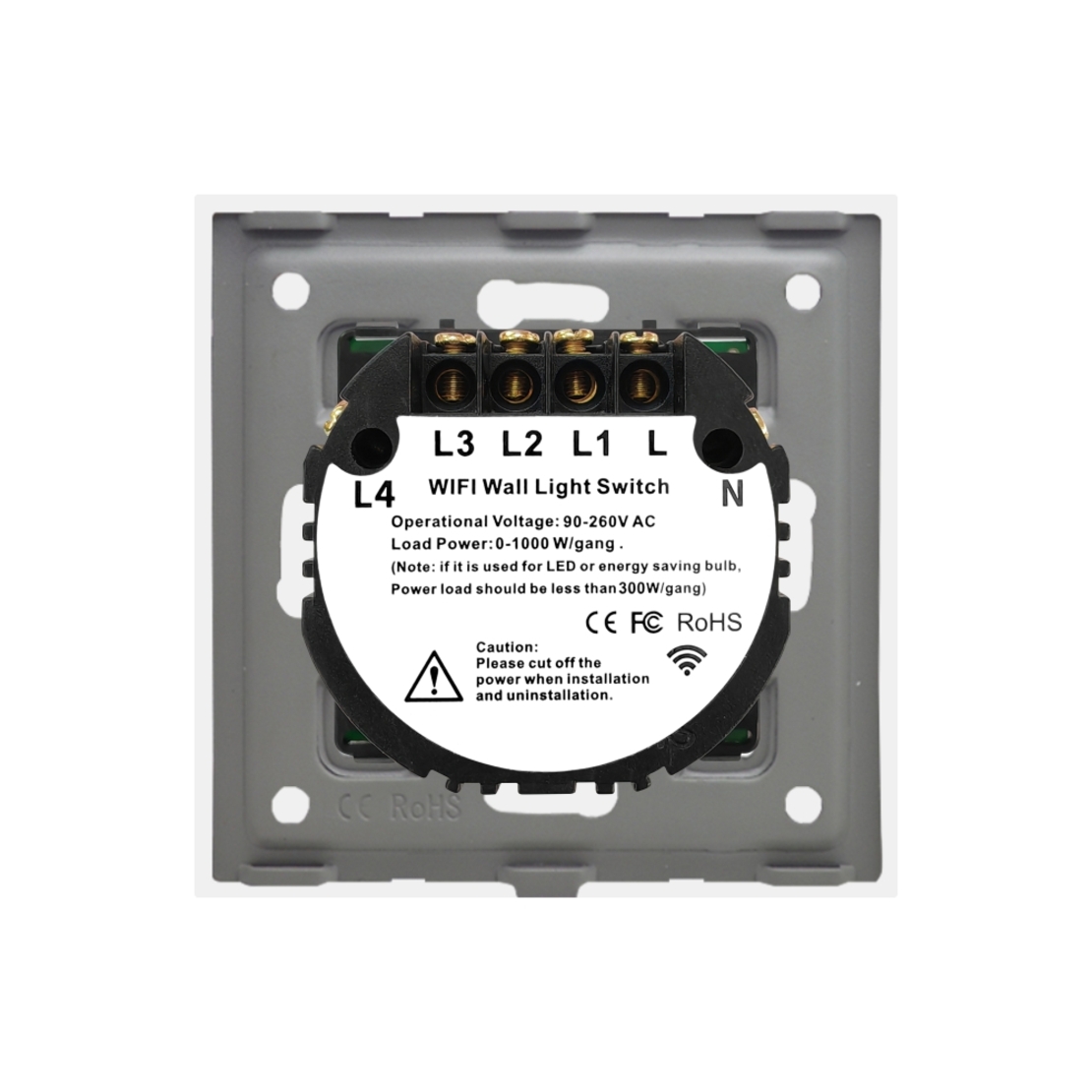 Intrerupator Cvadruplu Wi-Fi + RF433 cu Touch din Sticla LUXION, alb