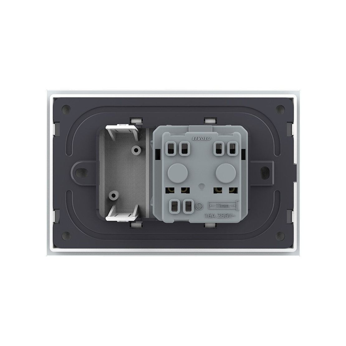 Priza simpla cu blank Livolo cu rama din sticla 3M, standard Italian, Serie noua, alb