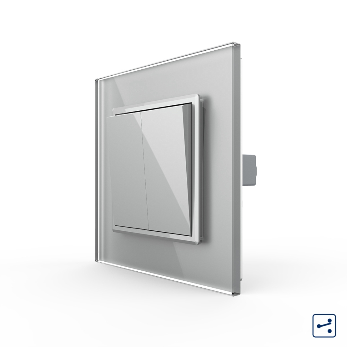 Intrerupator Dublu Mecanic Cap Scara LIVOLO cu Rama din Sticla - Serie Noua, gri