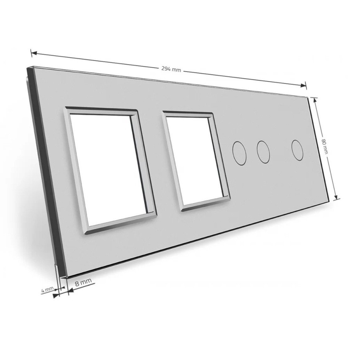 Panou intrerupator simplu+dublu si 2 prize Livolo din sticla, gri