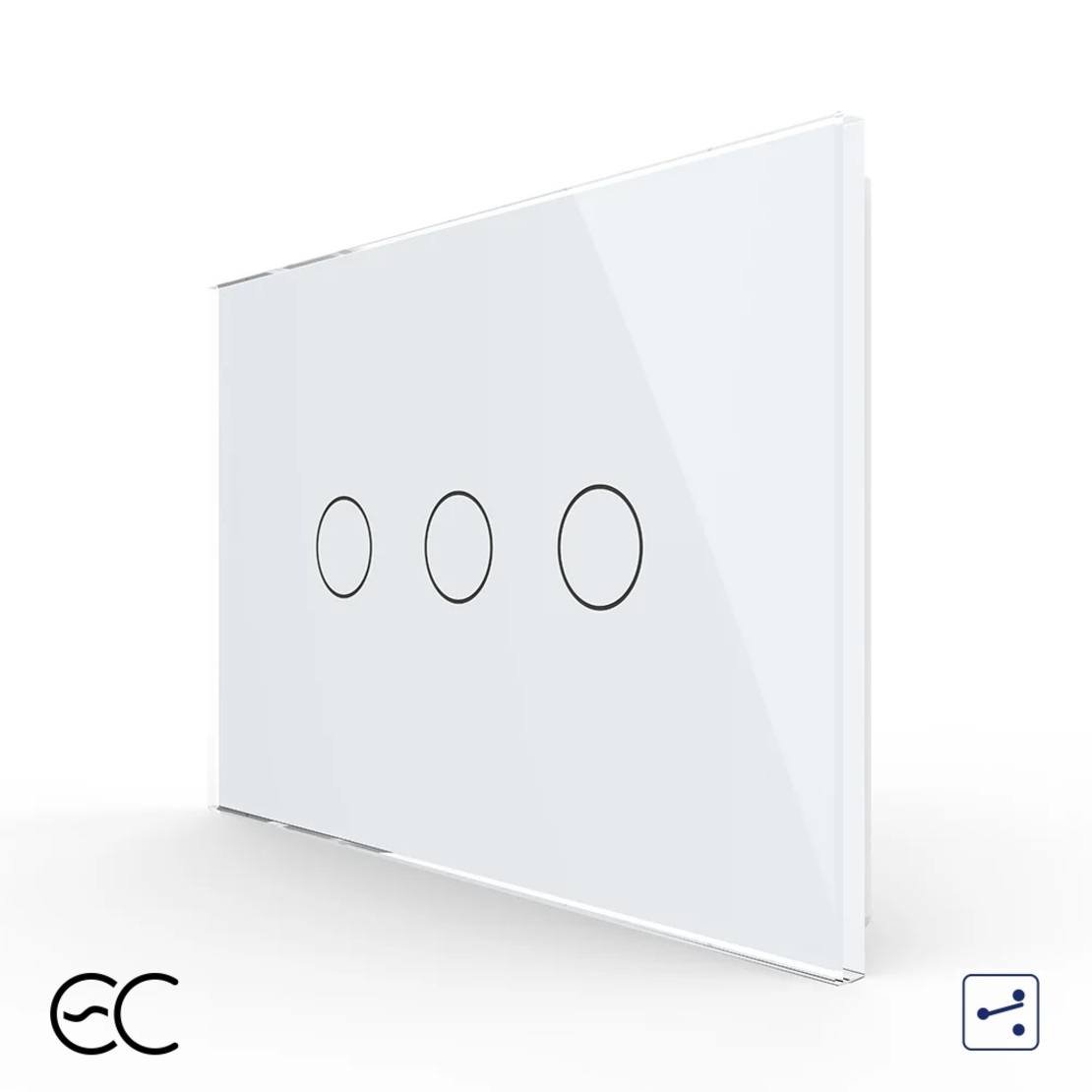 Intrerupator Triplu Cap Scara / Cruce cu Touch LIVOLO din Sticla, Standard Italian - protocol ZigBee EC, alb