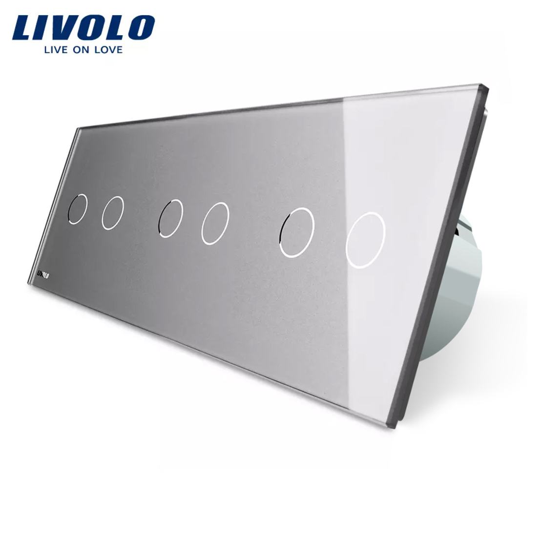 Intrerupator dublu+dublu+dublu cu touch Livolo din sticla, gri