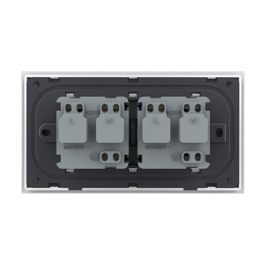 Priza dubla Livolo cu rama din sticla 4M, standard Italian, Serie noua, alb