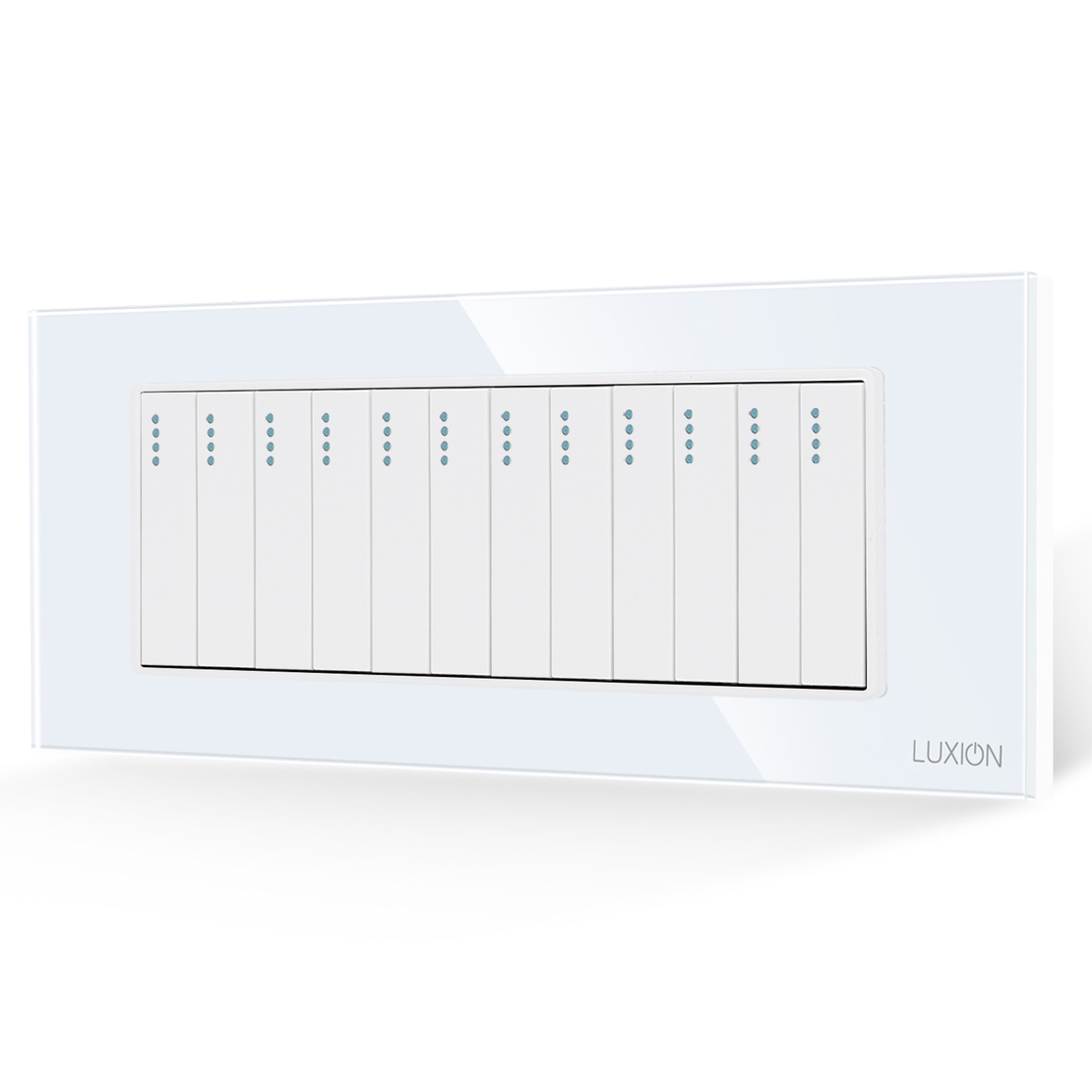 Intrerupator Mecanic 12 Posturi LUXION cu Rama din Sticla, Standard Italian, 6M, alb