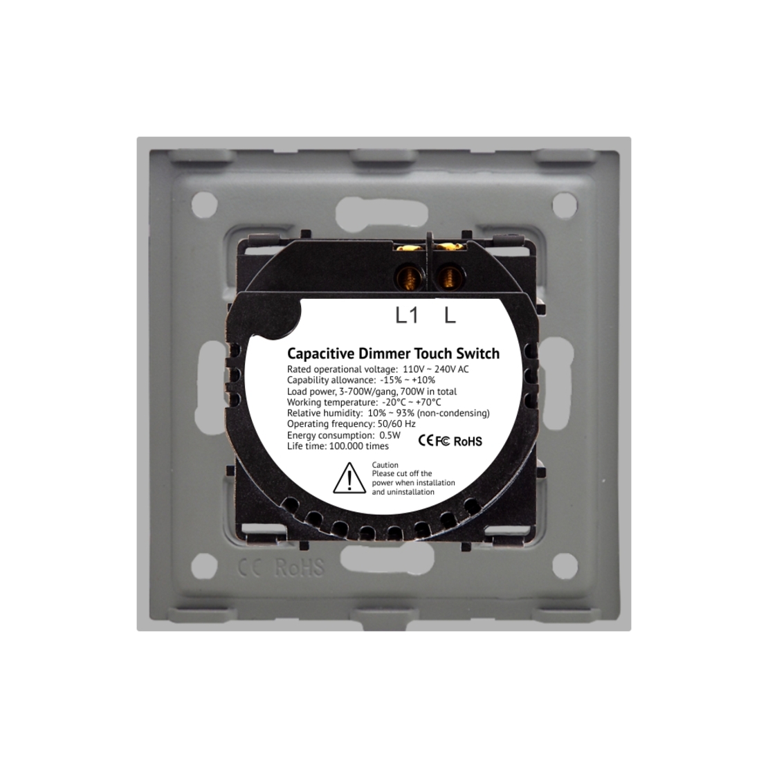 Intrerupator Simplu cu Variator cu Touch din Sticla  LUXION, gri