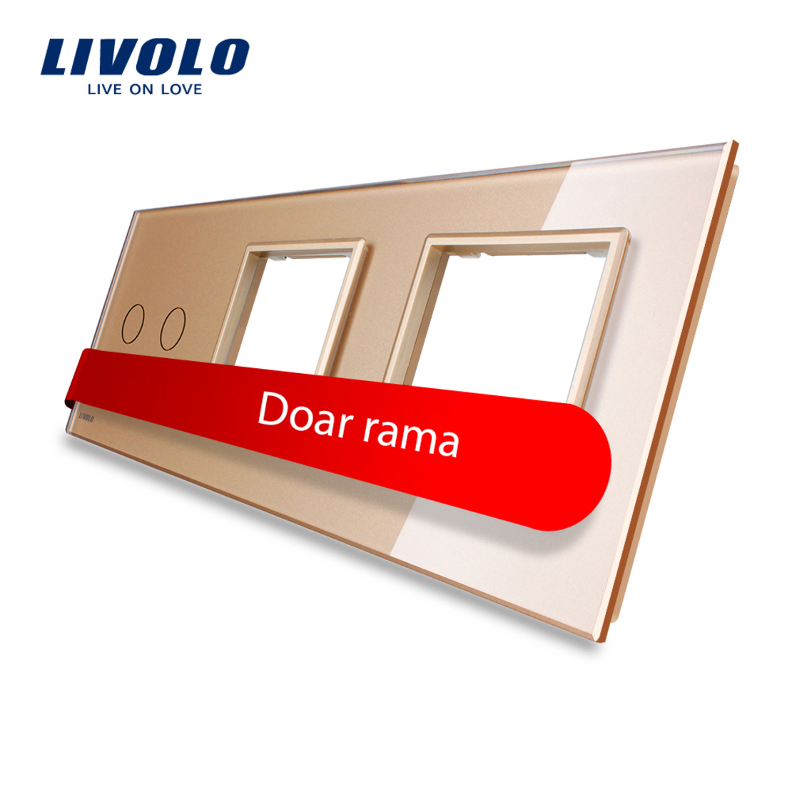 Panou intrerupator dublu cu touch si 2 prize Livolo din sticla, auriu