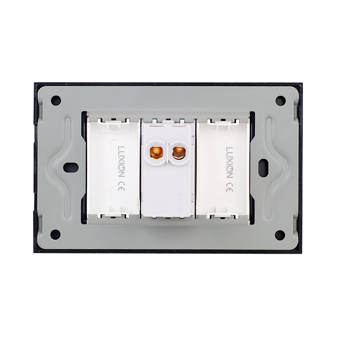 Intrerupator Simplu Mecanic 1M si 2 Taste False LUXION cu Rama din Sticla, Standard Italian, 3M, negru