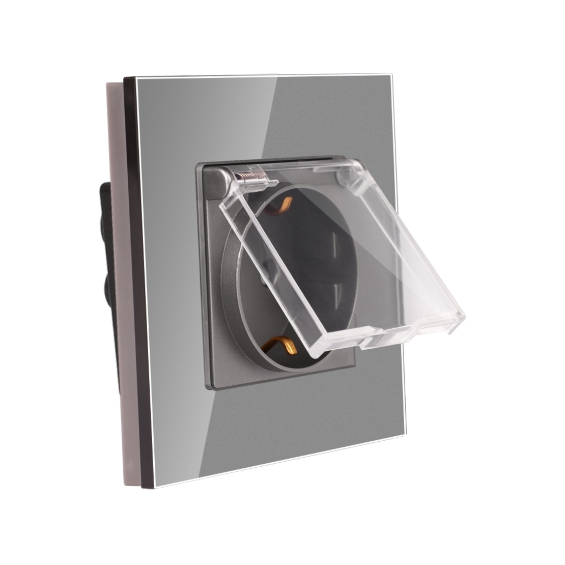 Priza Simpla cu Capac de Protectie cu Rama din Sticla LUXION, gri