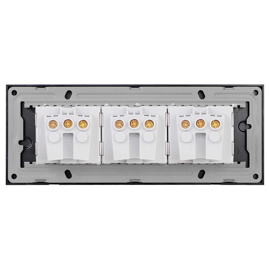 Priza Tripla cu Rama din Sticla LUXION, Standard Italian, 6M, negru