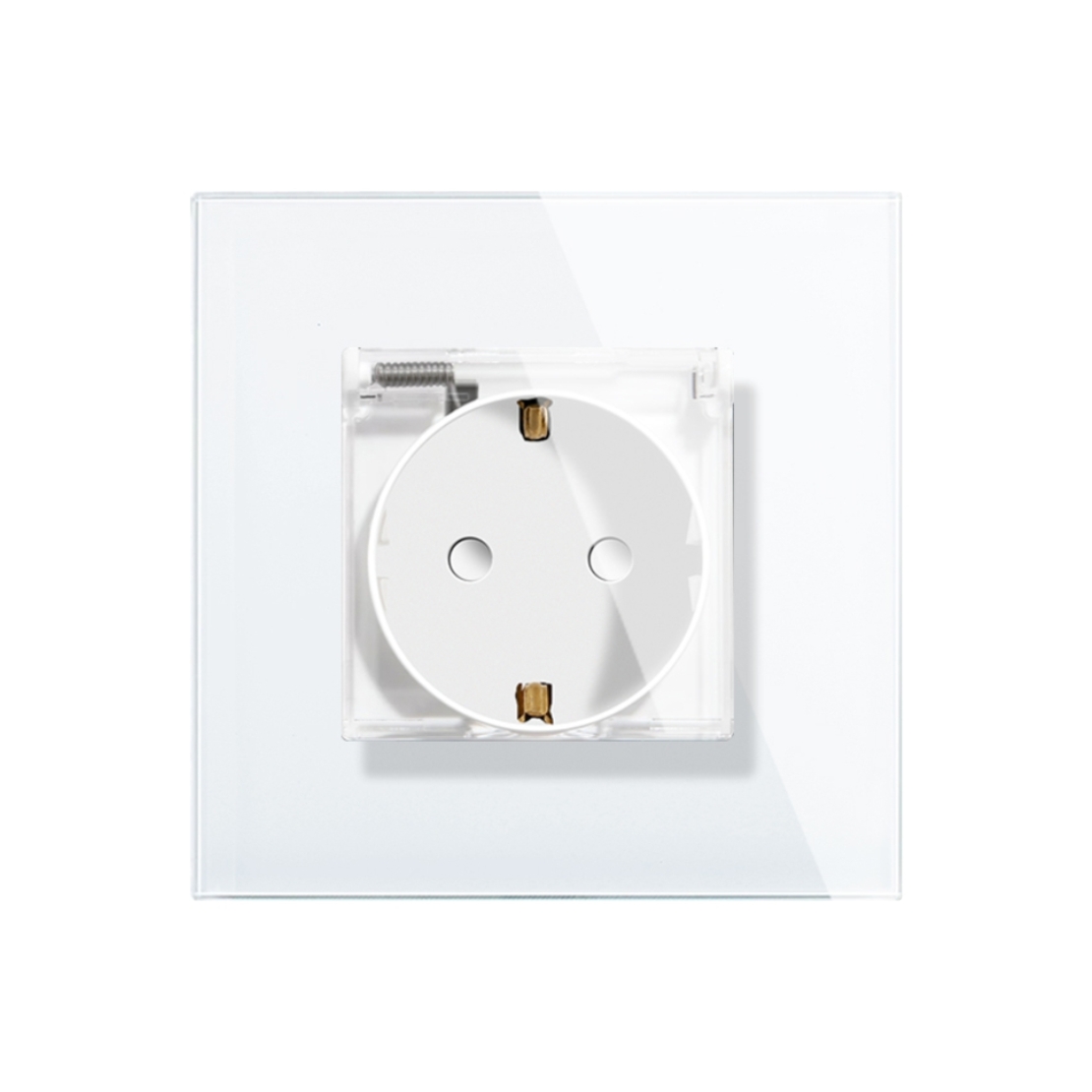 Priza Simpla cu Capac de Protectie cu Rama din Sticla LUXION, alb