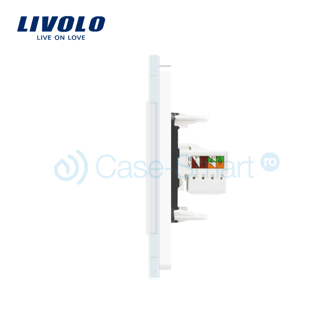 Priza internet Livolo cu rama din sticla, alb