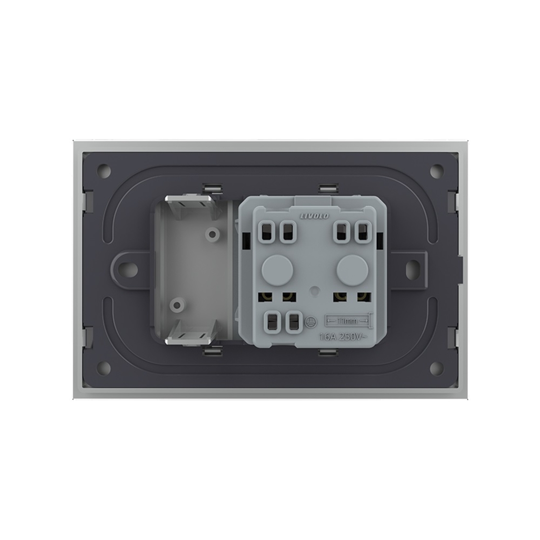 Priza simpla cu blank Livolo cu rama din sticla 3M, standard Italian, Serie noua, gri