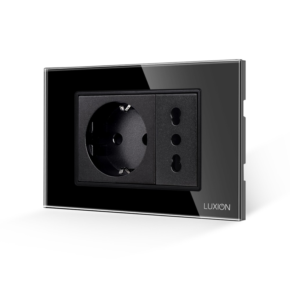 Priza Schuko + Universala Italiana cu Rama din Sticla LUXION, Standard Italian, 3M, negru