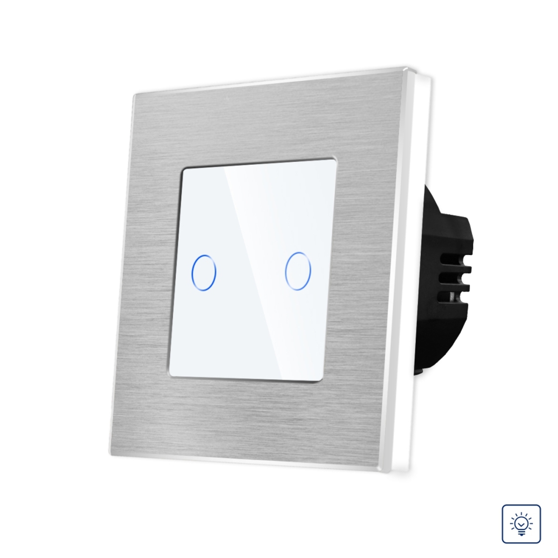 Intrerupator Dublu cu Variator si Touch din Sticla si Rama de Aluminiu LUXION, alb