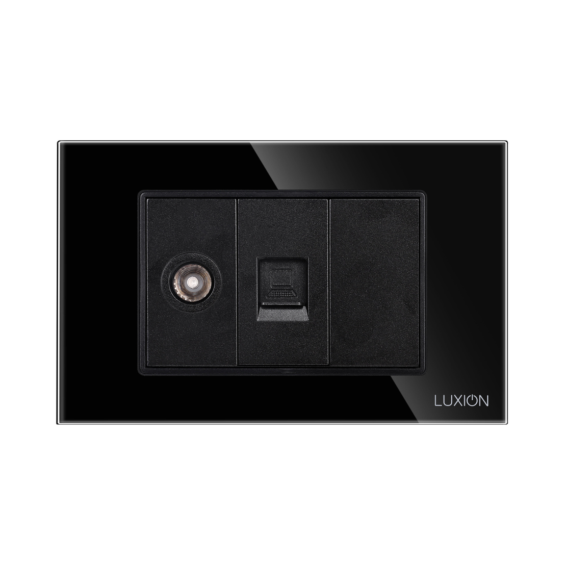 Priza TV + Internet cu Rama din Sticla LUXION, Standard Italian, 3M, negru