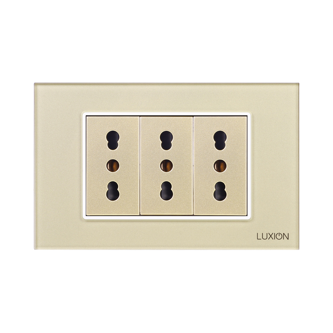 Priza Tripla cu Rama din Sticla LUXION, Standard Italian, 3M, auriu