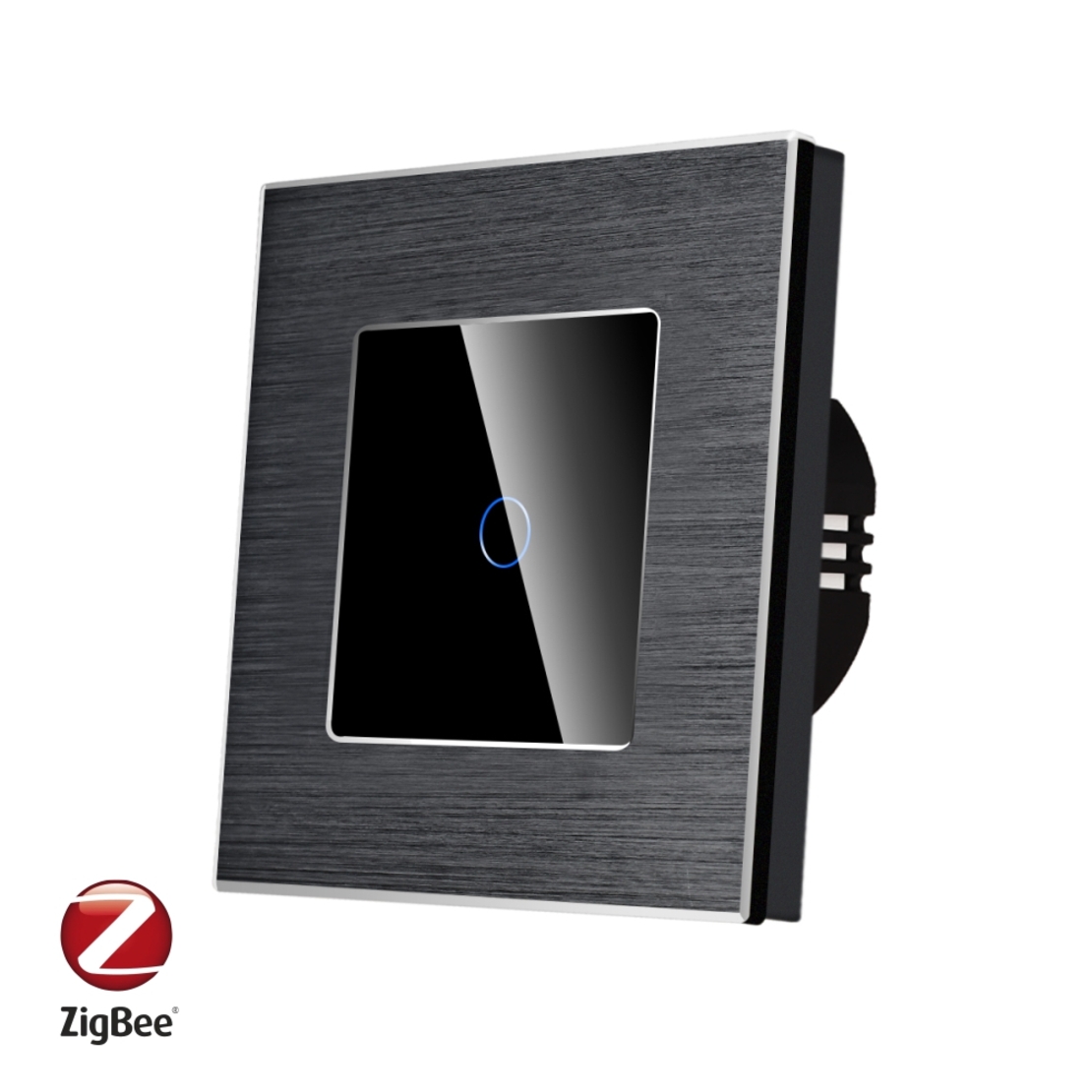 Intrerupator Simplu cu Touch din Sticla si Rama de Aluminiu LUXION, protocol Zigbee, negru