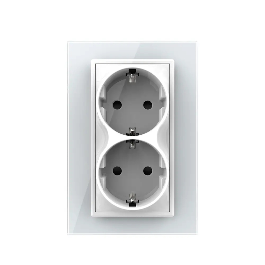 Priza Dubla Livolo cu Rama din Sticla Pentru Doza Simpla, alb