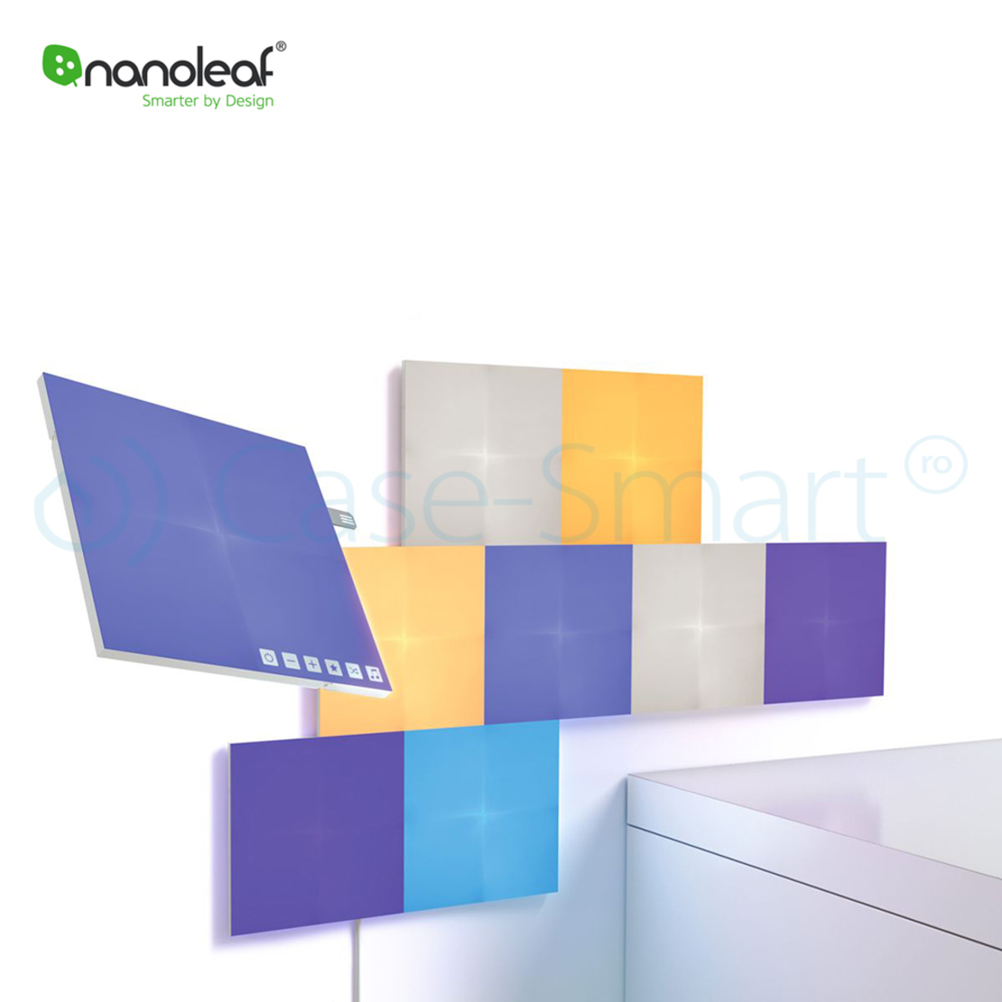 Pachet 4 Panouri luminoase inteligente Nanoleaf Canvas cu senzor muzica pentru extindere kit de baza Canvas, LED RGBW