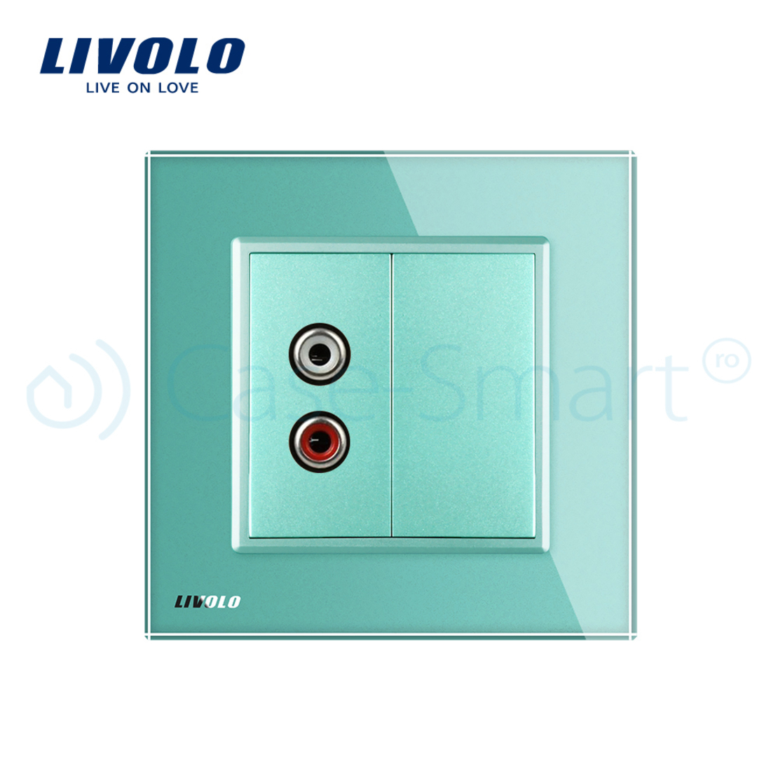 Priza simpla audio Livolo cu rama din sticla, verde