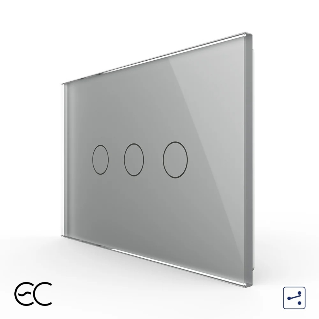 Intrerupator Triplu Cap Scara / Cruce cu Touch LIVOLO din Sticla, Standard Italian - protocol ZigBee EC, gri