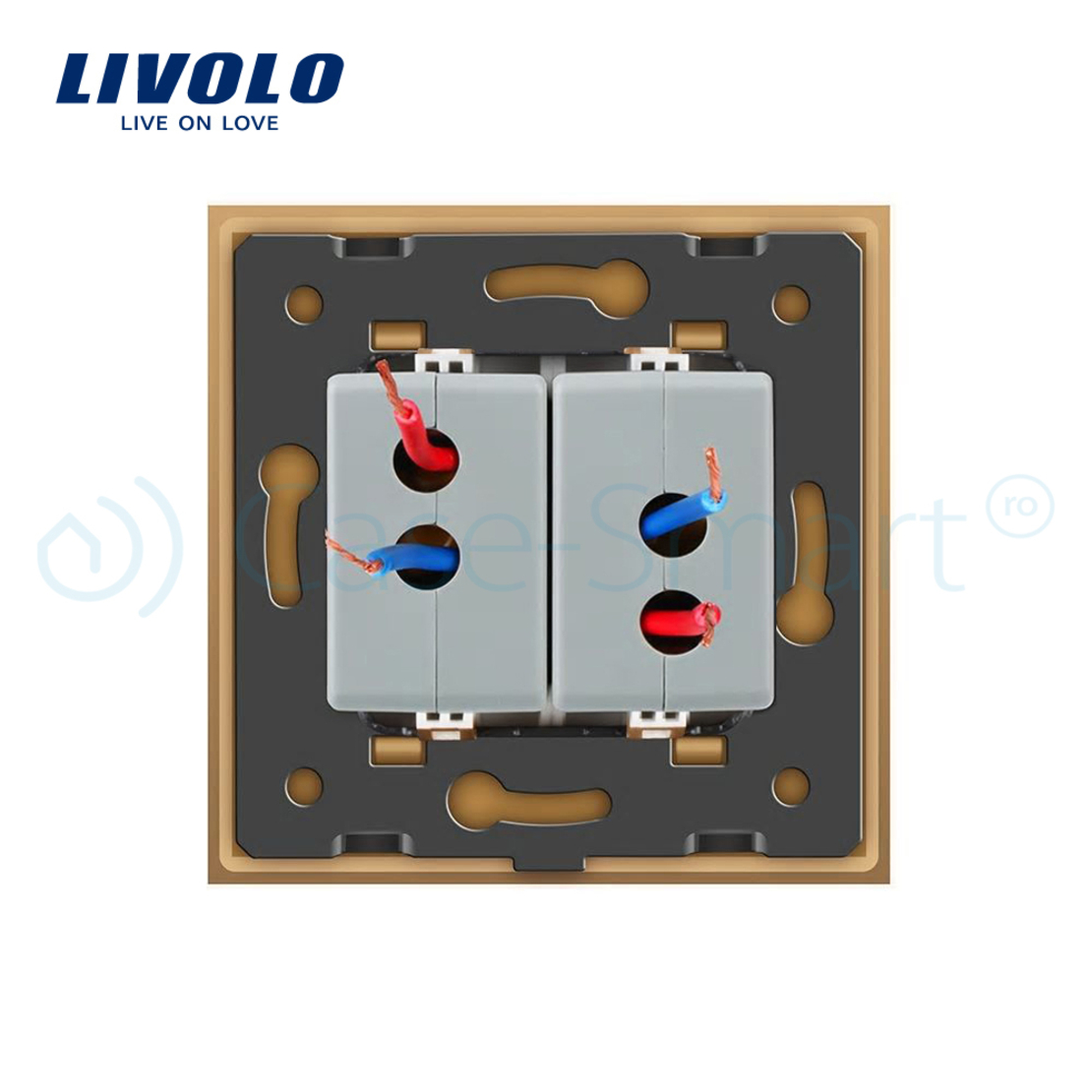 Priza dubla USB Livolo cu rama din sticla, auriu